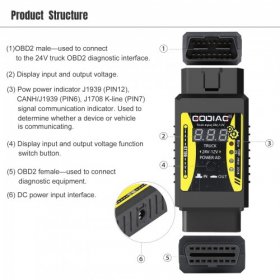 2023 GODIAG GT106 24V to 12V Heavy Duty Truck Adapter for X431 E